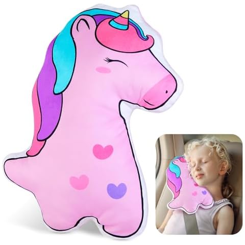 FIODAY Seat Belt Cover Pad for Kids Unicorn Seatbelt Pillow Soft Seat Belt Cover Car Pillow Toddler Travel Seat Strap Pad Neck Support for Girls Boys, Pink Purple Cover