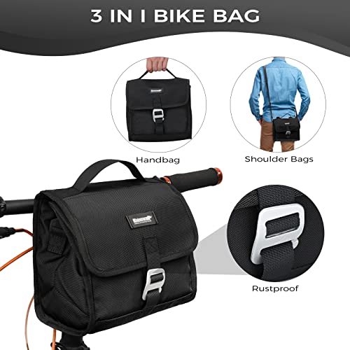 Wildken Bike Handlebar Bag, 7L Large Capacity Bicycle Front Bag, 3 In 1 Front Bike Bag With Removable Shoulder Strap, Rain Cover, Insulated Bike Bag Keeps Food Warm/Cool, Fits Most Bikes(Black) #TOP2