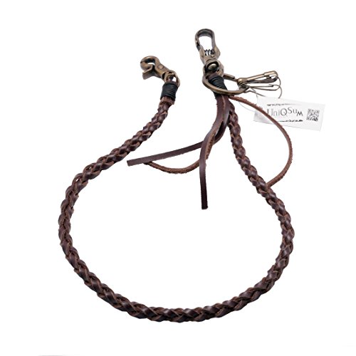 Uniqsum Braided Genuine leather wallet chain Swivel Trigger snap Biker Punk Key chain (Vintage DB)