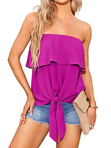 Image of Inorin Womens Ruffles Tie Front Blouse Chiffon Strapless Tiered Tube Tops Shirts