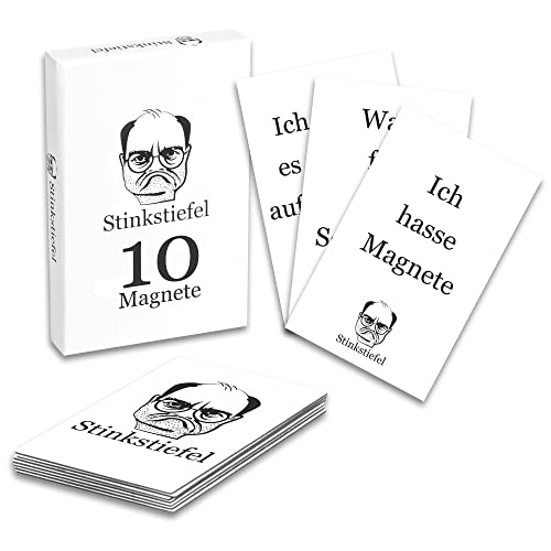 Stinkstiefel 10 x Kühlschrankmagnete Lustig - Cooler Scherzartikel zum Verschenken - Magnete mit Sprüchen - 88mm x 55mm - Magnete Kühlschrank - Deko Magnete Cover