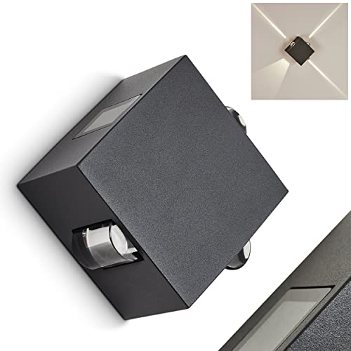 Lampada da parete LED per esterni Bedou, lampada da parete in metallo/vetro in antracite, 10 Watt, 220 Lumen, 4000 K, lampada da parete con effetto luce sulla parete, lampada, IP54