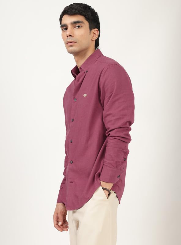 Image of Andamen Men Premium Button-Down Collar Solid Cotton Casual Shirt Navy