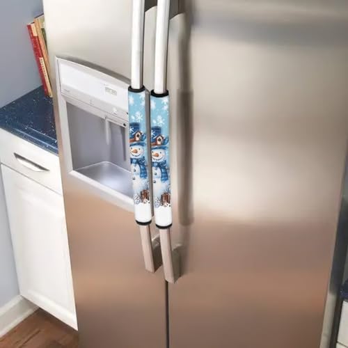 Image of Christmas Refrigerator Door Handle Covers Blue Snowman Fridge Door Handle Covers Set of 6 Oven Microwave Dishwasher Antiskid Protector Xmas Kitchen Decor