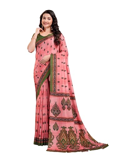Image of Garden Vareli Floral Booti Print Crepe Saree With Unstitched Blouse Piece