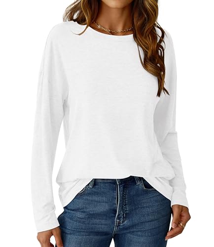 Long Sleeve Shirts for Women Crew Neck Basic Tops Casual Loose Fitted Fall Clothes 20252