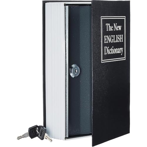 Retoo Cassetta portavalori a forma di libro con 2 chiavi, 24 cm con 2 chiavi, cassaforte per libri, per casa, denaro, documenti, contanti, gioielli, cassaforte segreta, nascondiglio, nero