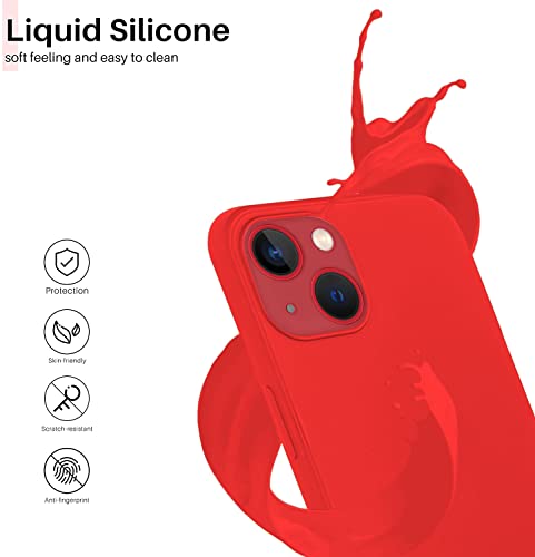 Image of DIZORO Compatible with iPhone 13 Case, Liquid Silicone Case, Full Body Protective Cover, Shockproof, Slim Phone Case, Anti-Scratch Soft Microfiber Lining, 6.1 inch - Red