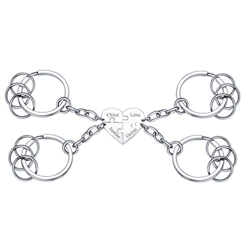 Custom4U Corazón Roto 4 Piezas Rompecabezas Llavero Acero Inoxidable 316L para Mujeres con Nombres Personalizados Decoración de Carteras Bolsos Accesorios de Llaves Cover