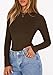 PRETTYGARDEN Bodysuits for Women 2026 Spring Long Sleeve Shirts Fitted Basic Ribbed Layering Tops Fall Fashion Winter Clothes (Brown,Large)