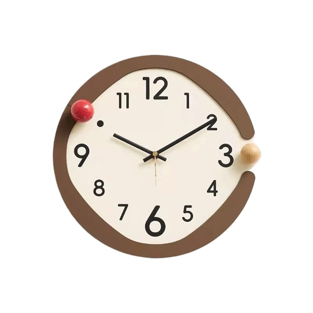 J9V4G6S3B5 Analogue Wall Clock Non Perforated Clock Wall Mounted for Living Rooms, Study, and Bedrooms for Room Decoration(Bruin)