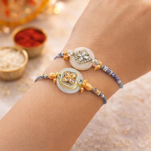 Image of CraftVatika Rakhi Set for Brother with Gift Combo, Designer Rakhi Set of 2 for Brother Boy Men, Premium Rakhis for Rakshabandhan with Best Wishes Card and Tillak Set, Fridge Magnet Gift for Him