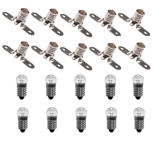 25 bombillas E10 de 3,8 V 0,3 A y 25 soportes para bombillas E10, kit eléctrico para manualidades y escuelas para experimentos de circuitos eléctricos. Kit de construcción eléctrica (25)