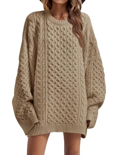 Saodimallsu Womens Oversized Sweaters Chunky Cable Knit Crewneck Long Sleeve Loose Tunic Sweater Tops