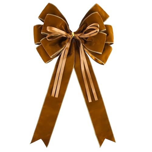 Vickasi Large Christmas Wreath Bows for Front Door, Khaki Velvet Bowknot Holiday Bows Accessories for Wreath Christmas Wedding Decorations