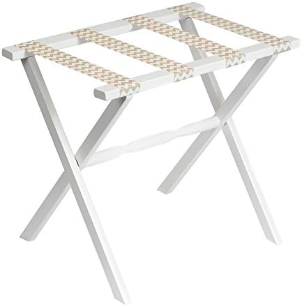 Gate House Furniture Straight Leg Chevron Series Wood Luggage Rack, White/Beige