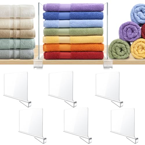 BAUMFEUER 6 Pack Clear Acrylic Shelf Dividers for Closet Shelf Organizer of Bedroom Kitchen Office...