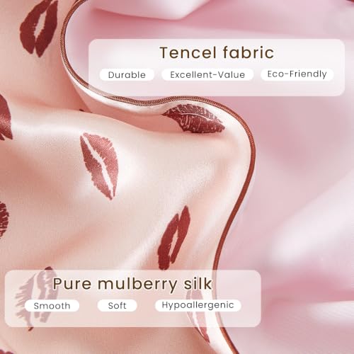 Image of THXSILK Natural Mulberry Silk Pillowcase for Hair and Skin, Grade 6A+ Dual-Sided Silk Pillow Case with Hidden Zipper, King Size 20 inchx36 inch Silk Pillow Case, 1pc, Pink Lipprint