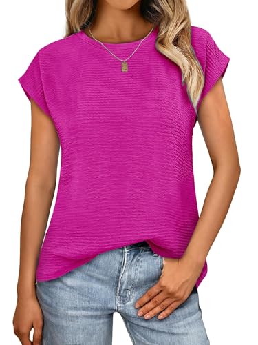 Women Summer Trendy Blouses Square Neck Short Sleeve Lightweight Tops Magenta S