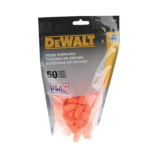 DEWALT DPG63BG50 Orange Bell Shaped Foam Earplugs - NRR 33 dB - Uncorded - 50 Pair Resealable...