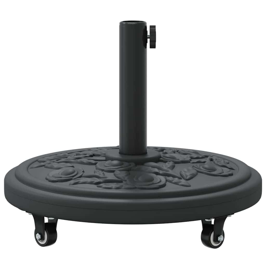 Supporto per ombrellone Art Deco nero in ferro con imbottitura in cemento, Ø 45 x 39,5 cm, 4 ruote arrotolabili con freni, supporto per ombrellone da mercato, terrazza, giardino