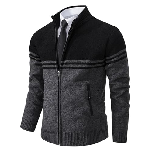 Mens Sweaters Jacket Knitted Fleece Lined Cardigan Winter Hooded Cardigans Casual Striped Coat4