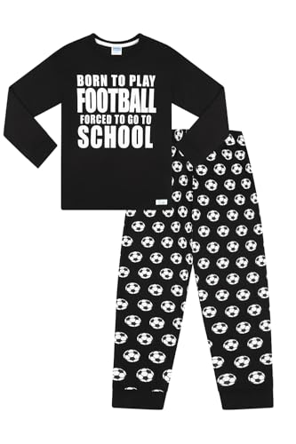 ThePyjamaFactory Jungen Born to Play Football Forced to Go to School Langer Baumwolle Schlafanzug (9-10 Jahre)