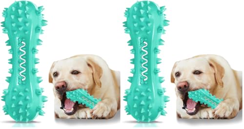 Image of Dog Teeth Cleaning Toy for Training, Playing, Chewing - Squeaky Toys for Aggressive Chewers - Toothbrush Stick Bone for Medium Large Dogs (Blue) (Pack of 2)