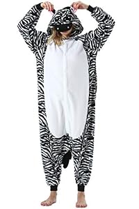DarkCom Tier Onesie Halloween Cosplay Zebra Kostüm Karneval Einteiliger Pyjamas Jumpsuit für Frauen und Männer M
