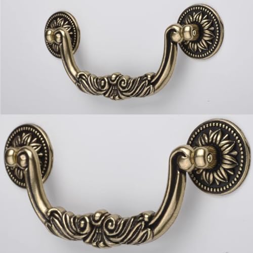 ESreake 6PCS Antique Bronze Drop Bail Pulls,Vintage Carved Cabinet Pulls Handles,3.8" Hole Centers Retro Drawer Knob,Texture on Handle for Drawer Dresser Closet with Screws (Small 3.8" Hole Centers) by ESreake - Image 6