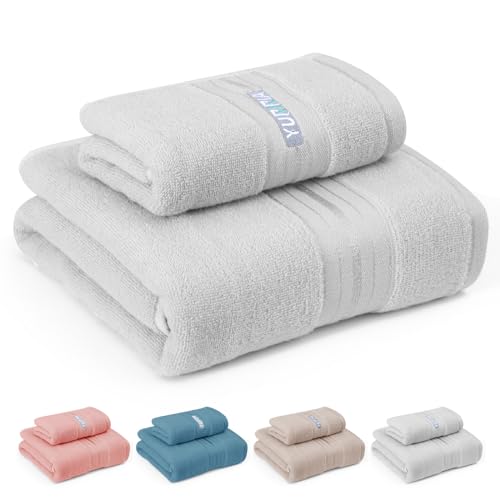 Consejos para Comprar Toallas Baño que Puedes Comprar On-line. 42 YURIRIA Juego de 2 Toallas de Algodón Premium Toallas de Baño Superabsorbente para Hoteles, Baños, Cocinas, Escuelas (Gris)