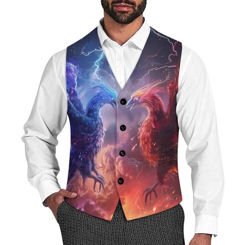 Battle of Phoenixess Cool Thundering Men's Suit Vests Business Formal Dress V-Neck Waistcoat Tops with 2 Pockets