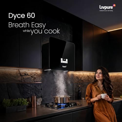 Image of Livpure Dyce 60 cm | Wall Mounted | Ductless | 1650 m /hr Suction | BLDC Motor | 5 Stage Activated Carbon Filter|Touch & Gesture Control|Low Noise|10 Years Motor + 2 Years Comprehensive Warranty|Black