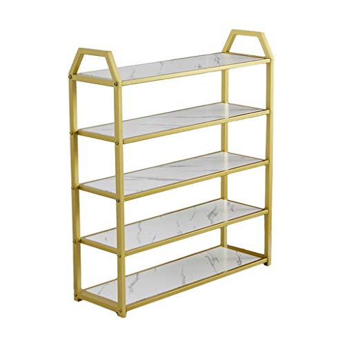 Zapatero de hierro dorado multicapa con textura de mármol, madera maciza, zapatero, zapatero, estantes de sala de estar, dormitorio moderno (color: 5 niveles, tamaño: 60 cm) Cover