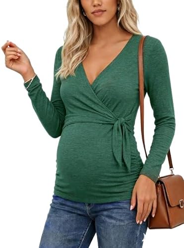 Love2Mi Damen Stillshirt V-Ausschnitt Umstandsshirt Umstandsmode Mode | Weiches Bequem Material, Feminine Passform Mit V-Ausschnitt, Praktische Stillfunktion, für Schwangerschaft U