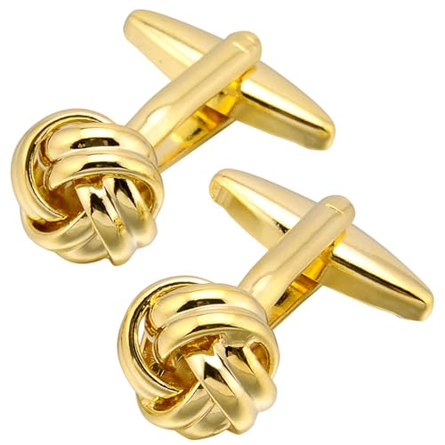 Jonwo Boutons de manchette en laiton inoxydable plaqué or 14 carats avec nœud dans une boîte cadeau pour chemise de smoking français, 0.47 Inch, Laiton, Sans pierre précieuse