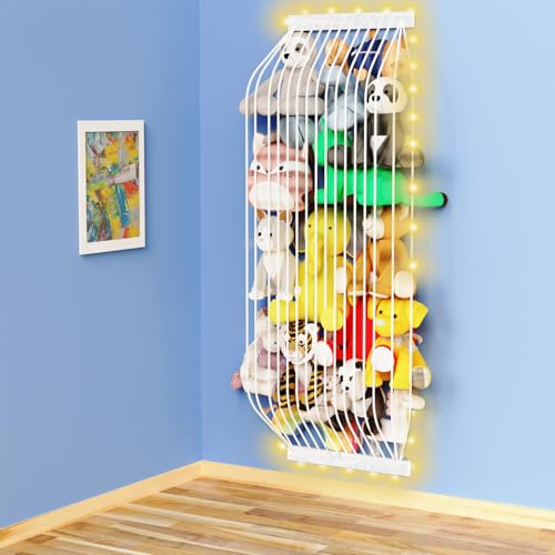 Stuffed Animal Storage Wood Soft Toy Storage for Kids Room,Wall Mount Door Hanging Stuffed Animal Toy Organizer Shelf for Nursery Play Room White wi