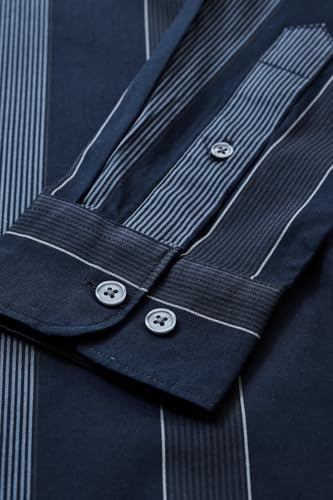 Image of SNITCH Men's Casual Luxe Shirt | Slim Fit Full Sleeve Classic Collar Striped Design | Premium Cotton Blend & Breathable Fabric for Everyday & Semi-Formal Wear