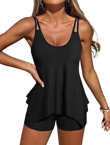 ZAFUL Tankini Swimsuits for Women Summer Beach Paisley Print Cami Top and Solid Boxer Briefs Two Pieces Swimsuit