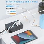Flat Plug Surge Protector Power Strip, 5 FT Flat Extension Cord with 6 Outlets 4 USB Ports (2 USB C), 1050J Protection Multiple Outlets Charging Station for Home, Office, Dorm Room Essentials-Black