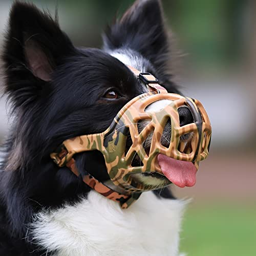 Image of Dog Muzzle, Printed Basket Muzzle for Small Medium Large Dogs Dachshund, Beagle, German Shepherd, Breathable Pet Muzzles to Prevent Biting Chewing Scavenging, Allows Panting and Drinking
