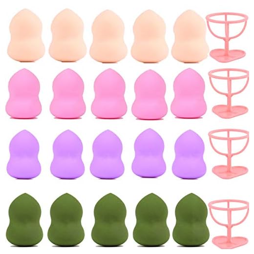 Binjor 20 st makeup-svampar set pumpaform flerfärgade sminksvampar med 4 svamphållare foundation blandningssvamp skönhetsblandare för flytande kräm och pulver