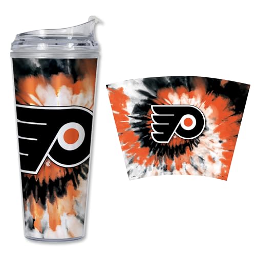 Image of Rico Industries NHL Hockey Team Color Tie Dye 24oz Metallic Acrylic Tumbler with Hinged Lid, Officially Licensed Double Wall Tumbler with Straw