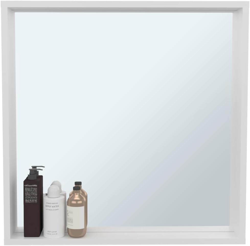 Dakota Cabinet with Mirror and Storage, Wall-Mounted Modern Bathroom Organizer, White