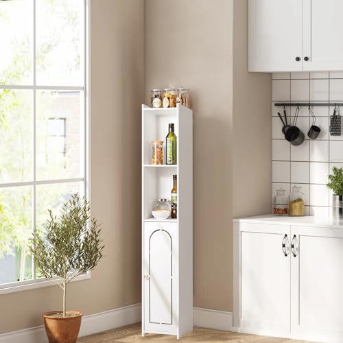 FACOKOLA Bathroom Storage Cabinet, Bathroom Floor Cabinet, Freestanding 4-Tier Tall Storage Cabinet with Door, Multipurpose Slim Cabinet for Home Office, Bathroom, Living Room, Bedroom, White - Image 5