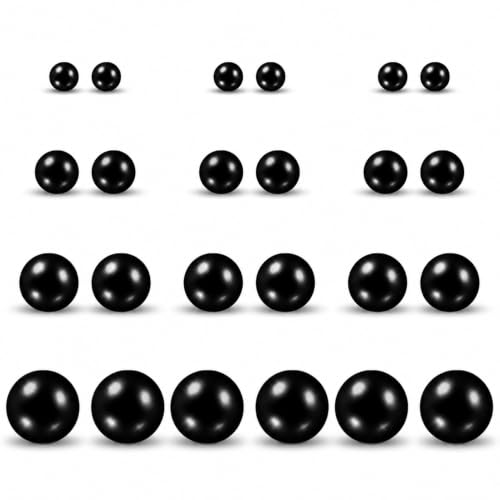 12 Pairs Simulated Pearl Stud Earrings Set for Women Men Black 316L