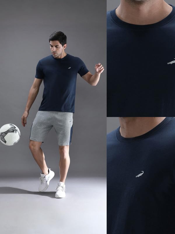 Image of CROCODILE Men Solid Sport Fit T Shirt | Round Neck | Short Sleeve | Regular Length | Basic Casual Pull On Topwear Grey Melange