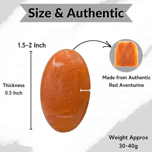 Image of Crystal Heaven Red Aventurine Crystal Palm Pebbles Stones For Anxiety Stress Relief Massage - Aaa Grade Original Healing Gemstone Agate Palm Stone For Yoga Meditation Spiritual Reiki Feng Shui