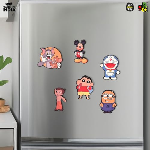 Image of GKD Wooden Fridge Magnet Set - Pack of 6 | Cartoon Fridge Magnets - Fun Refrigerator Magnets Featuring Popular Characters - Cute & Durable Fridge Decor for Kids & Adults Cartoons