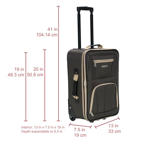 Image of Rockland Fashion Softside Upright Luggage Set,'Expandable,Lightweight,Telescopic Handle,Wheel, Brown, 2-Piece (14 /19)
